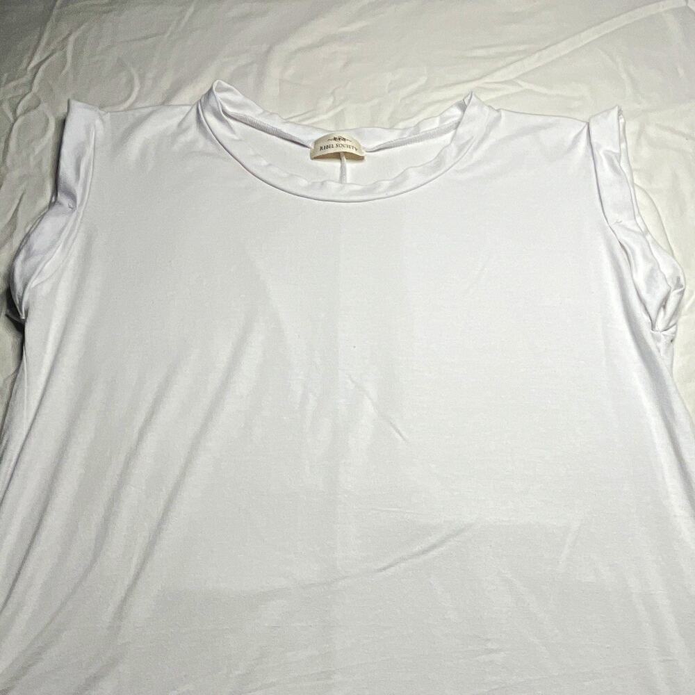 Rebel Society Women’s L White Solid Round Neck Sleeveless Knit Top Stretch (113)